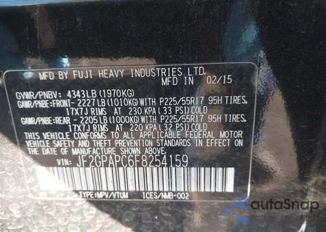 2015 Subaru Xv Crosstrek 2.0I Limited z USA, uszkodzony, nr VIN JF2GPAPC6F8254159